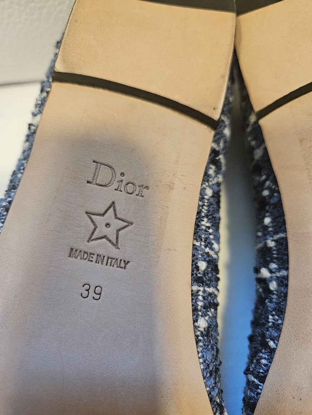 DIOR Blue Denim and White Cannage Tweed Pearl Bow Ballet Size 39 - Picture 8 of 8